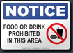 Notice Food Or Drink Prohibited In This Area Sign
